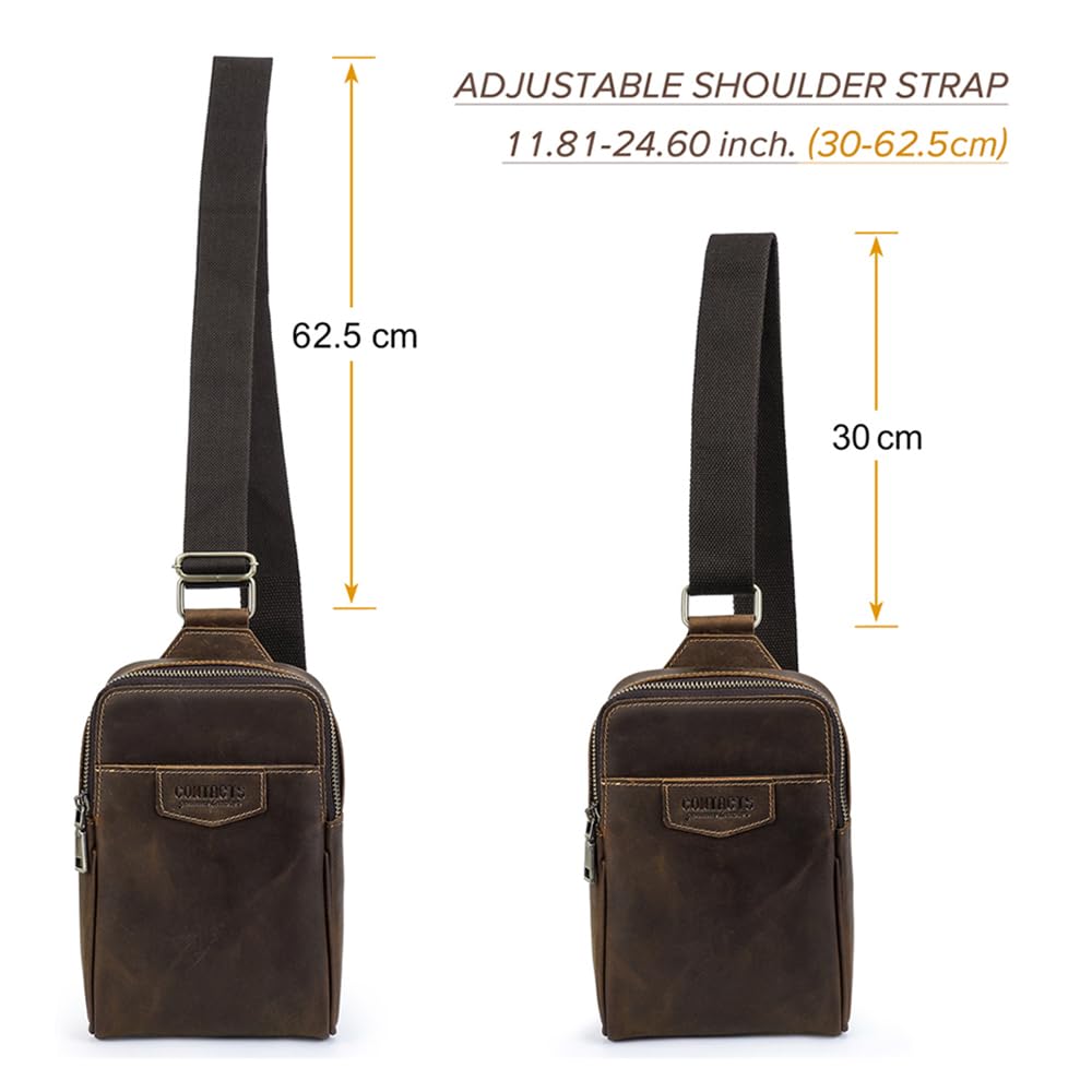 CONTACTS Full Grain Leather Sling Bag for Men Small Crossbody Chest Bag Casual Shoulder Daypack Travel Phone Purse Side Bag