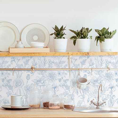 EeeComing Floral Peel and Sick Wallpaper Boho Contact Paper Modern White and Blue Peel and Stick Wall Paper Removable Self Adhesive Wallpaper for Bedroom Bathroom Cabinets Vinyl Roll 17.3¡±X118.1¡±