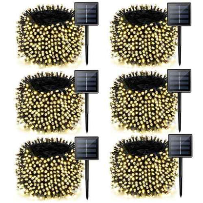 6 Pack Solar Chrismas Lights Outdoor, 285 FT Total 720 LED Solar String Lights for Outside with 8 Modes & Memory Function, Waterproof Twinkle Light for Xmas Tree Yard Party Decorations (Warm White)