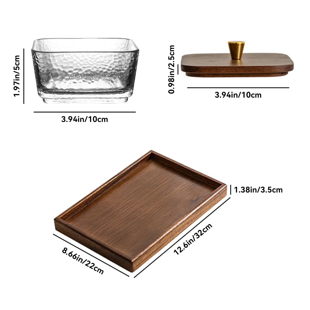 ANQIA Square Glass Snackle Box Container Snack Organizer and Fruit Platter with Walnut Wooden Lids and Tray Divided Serving Tray for Nuts Candy Fruits (6 Jars)