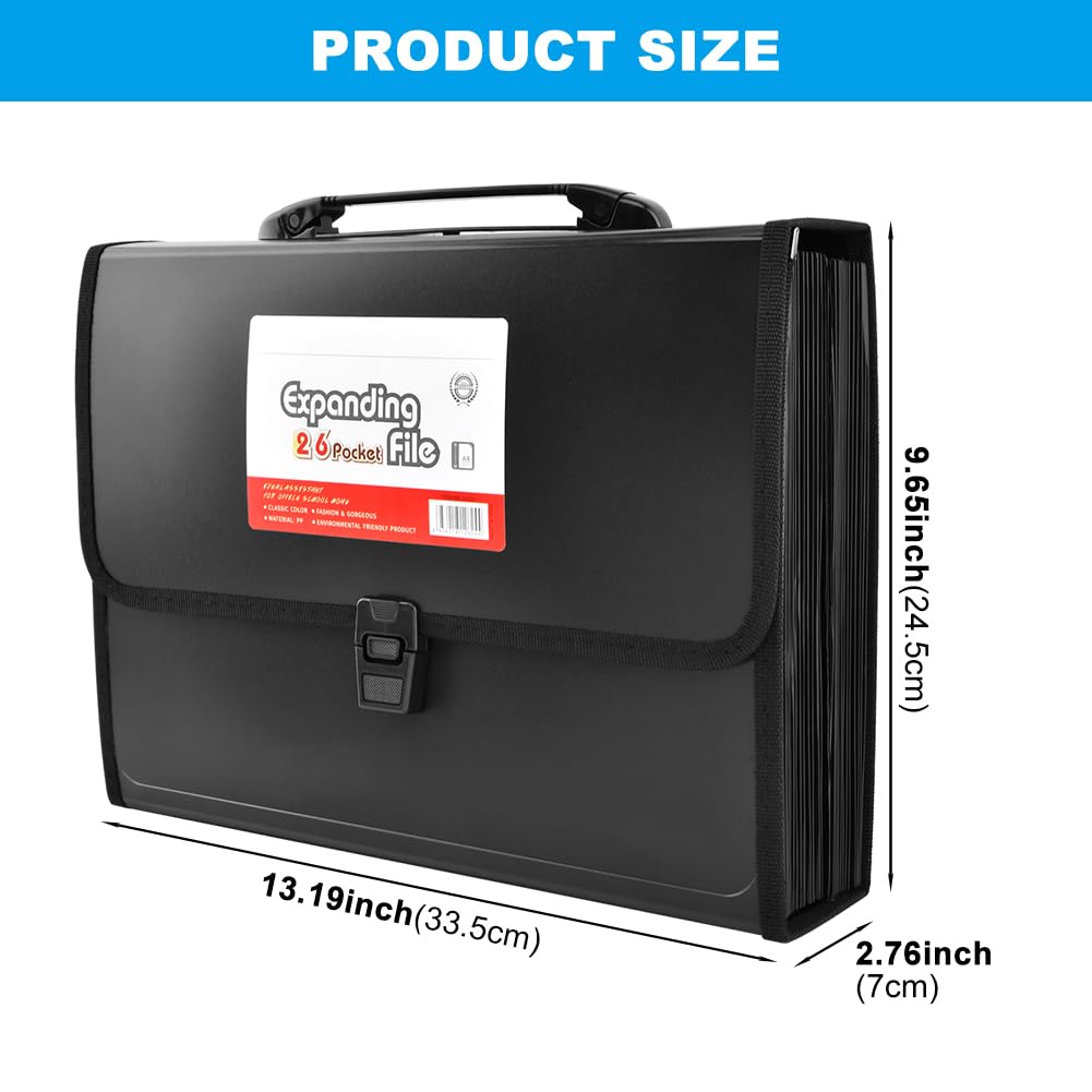 Trasylph 26 Pockets Accordion File Organizer with Lock,Document Organizer with Labels,Fireproof Expanding File Folder Paper Organizer Folder for Letter A4 Files | Receipt and More
