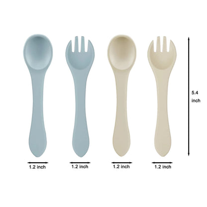 PandaEar Silicone Baby Feeding Set| 2 Divided Suction Plate + 2 Suction Bowl + 2 Tiny Cup with 2 Spoons| Baby Led Weaning Supplies Self Feeding Utensils (Blue White)