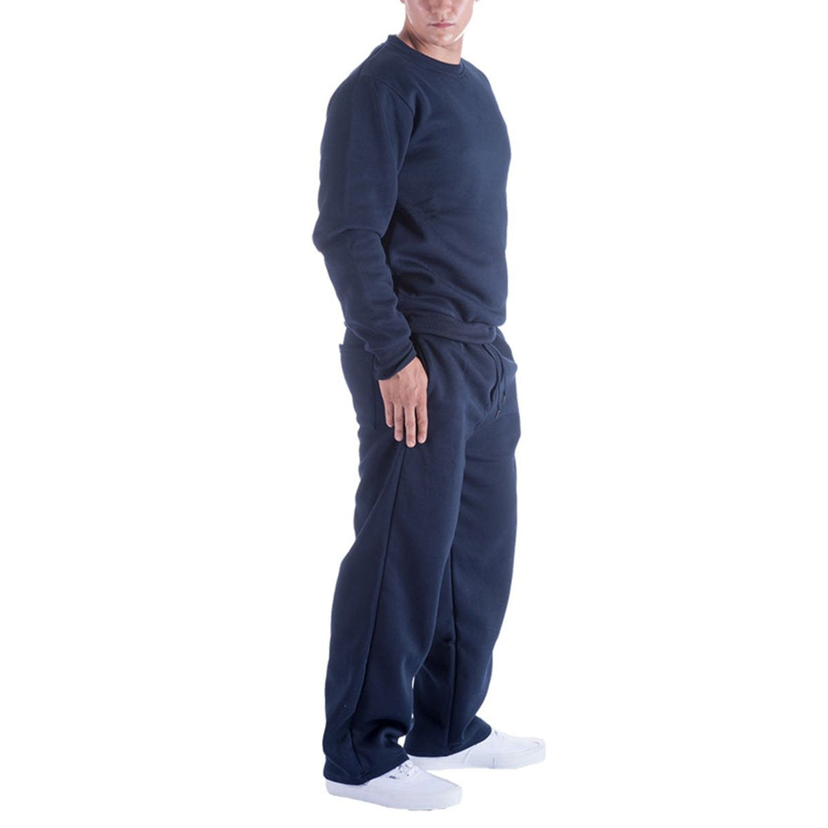 Facitisu Mens Sweatpants Fleece Athletic Open Bottom Workout Pants with Pocket Baggy Drawstring Sweats Pants Gym Joggers Navy X-Large