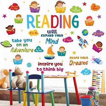 Leinuosen Kids Wall Decals Classroom Colorful Inspirational Decals Daycare Playroom Wall Decor Motivational Positive Saying Sticker(Reading)