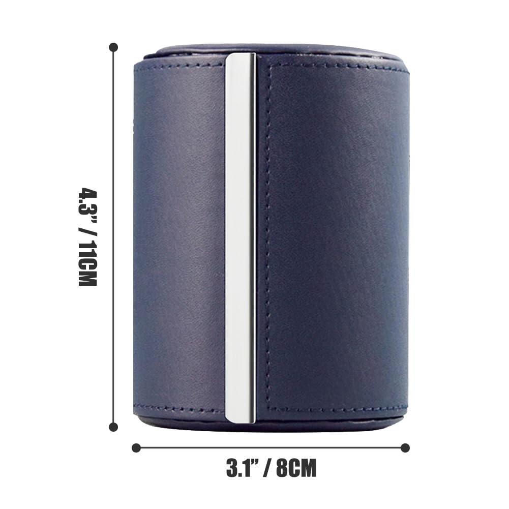BALITIOYI Leather Tie Case Box Organizer for Men's Necktie and Bow Tie Storage Travel Gift Box (long button, Blue, 4.3" x 3.3" x 3.3")