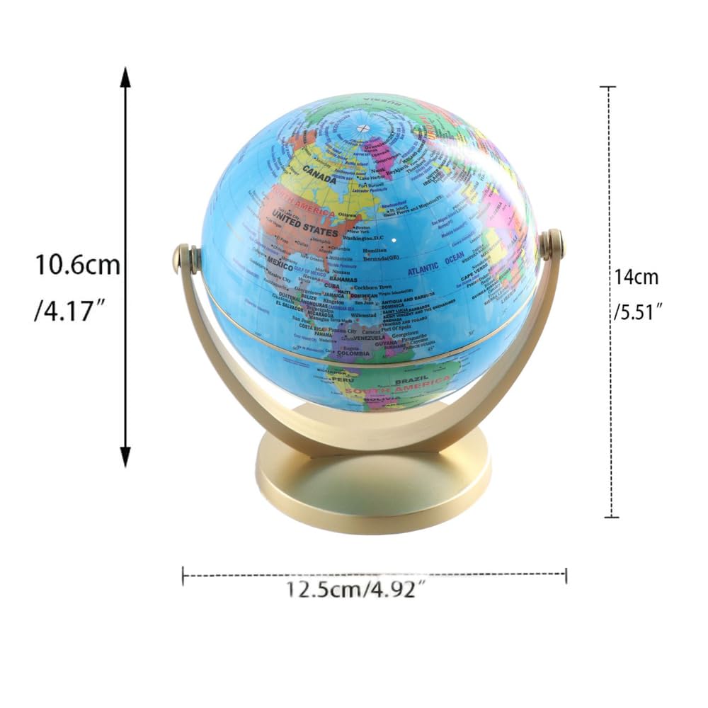 Leadigol 12cm World Globe with Stand, World Globe with Round base,360° Horizontal Rotation World Map with Clear Text Markings,Political Map Classroom Learning,Blue