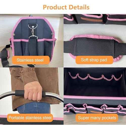 Pink Tool Bag for Women, Pink Tool Box for Women, Ladies Tool Tote Bag with Handle, Bolso De Herramientas, Womens Tool Bag with 21 External Pockets, Tool Bags for Women Ladder Tool Caddy
