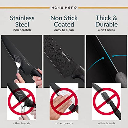 Home Hero Kitchen Knife Set with Sharpener - High Carbon Stainless Steel Knife Block Set with Ergonomic Handles (20 Pcs - Acrylic Black)