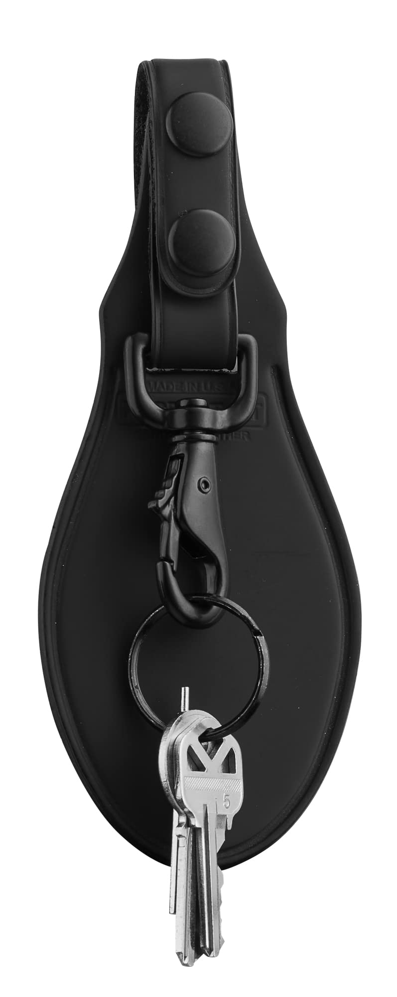 Perfect Fit Leather Key Holder Duty Belt Keychain Key Strap Keyring Holder with Black Leather Flap and Black Hardware