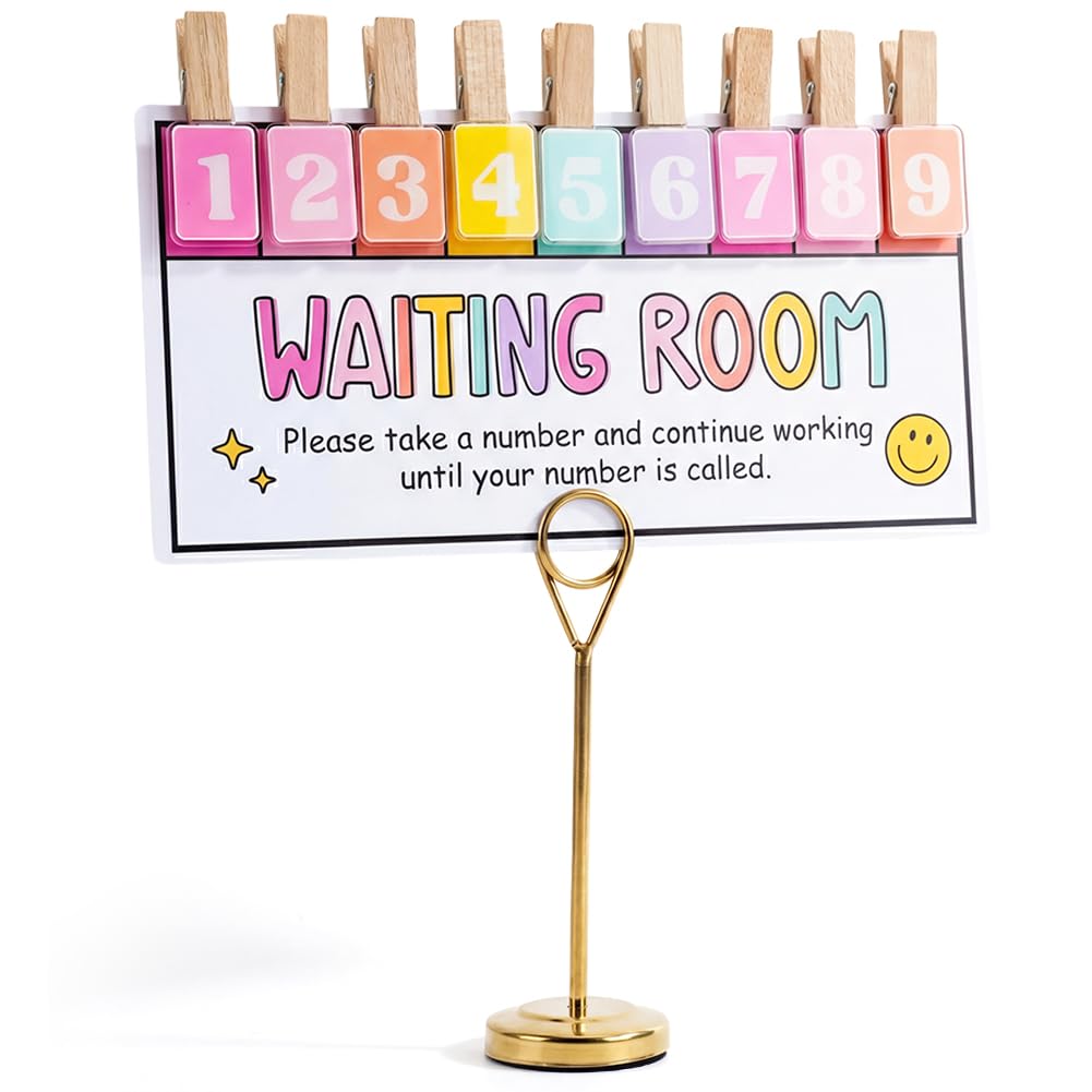 KACIOLA STUDIO Teacher Classroom Management Tools, Waiting Room Sign with Wooden Number Clips, Teacher's Helper Waiting Room Poster, Please Take a Number Classroom Poster for Student Management-Cute