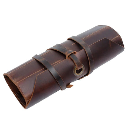 Leather Tool Roll Up Pouch (10 Slots) - Leather Tool Wrench Roll/Chisel Bag Portable Carry-On Pouch, Workshop Storage, Woodworking Tools Organizer (Mustard Brown)