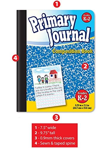 Better Office Products Primary Journal, Hardcover, Primary Composition Book Notebook - Grades K-2, 100 Sheet, One Subject, primary composition notebook with picture space