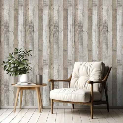 LXCREAT Faux Wood Butcher Block Contact Paper, Shiplap Peel and Stick Wallpaper Wooden Planks for Walls 17.5"X118", Natural Grey Self Adhesive Removable Rustic Wallpaper for Shelf Kitchen Decoration