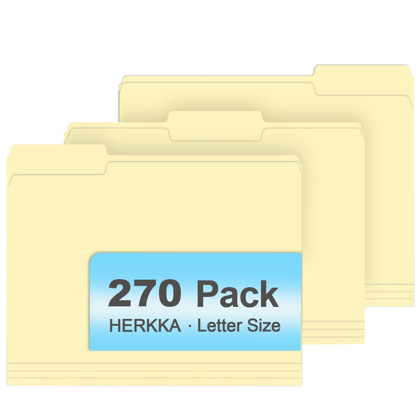 Manila Folders, HERKKA 270 Pack 1/3 Cut Tab File Folders, Manila Folders 8.5 x 11 Designed for Office and Classroom Use, Letter Size