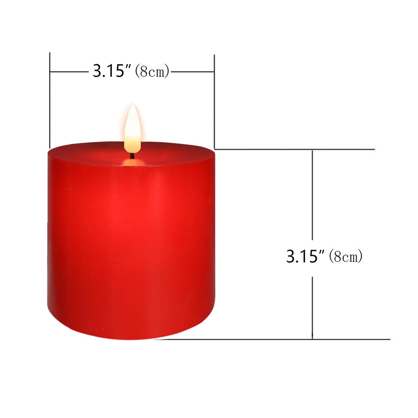 volnyus Red Flameless Candles Set of 2 (3x3 inch) Real Wax Flickering LED Candles Battery Operated with Remote Control Timers for Christmas Fireplace Party Dimmable Pillars Flat top