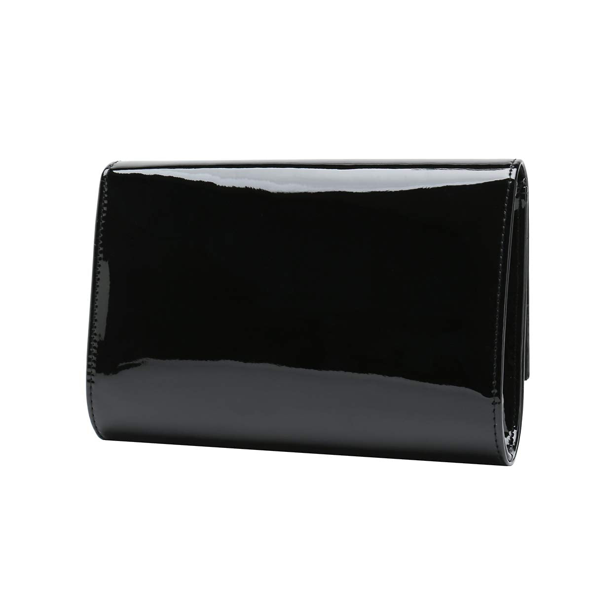 CHARMING TAILOR Patent Leather Flap Clutch for Women Classic Elegant Evening Bag Chic Dress Purse (Black)