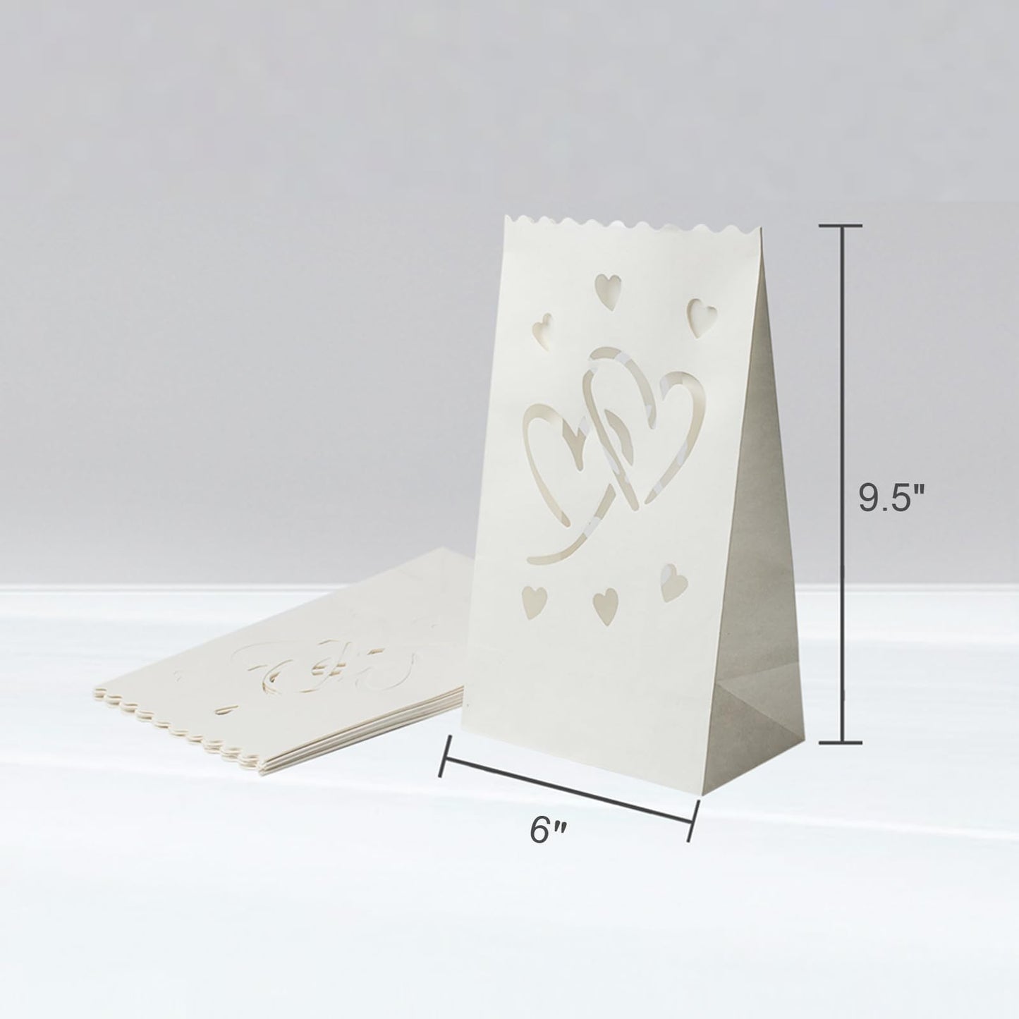 Homemory Valentine's Day 50 PCS White Luminary Bags with Hearts, Upgraded Moisture-Proof Candle Bags, Tea Light Luminaries for Wedding, Halloween, Thanksgiving, Christmas, Party
