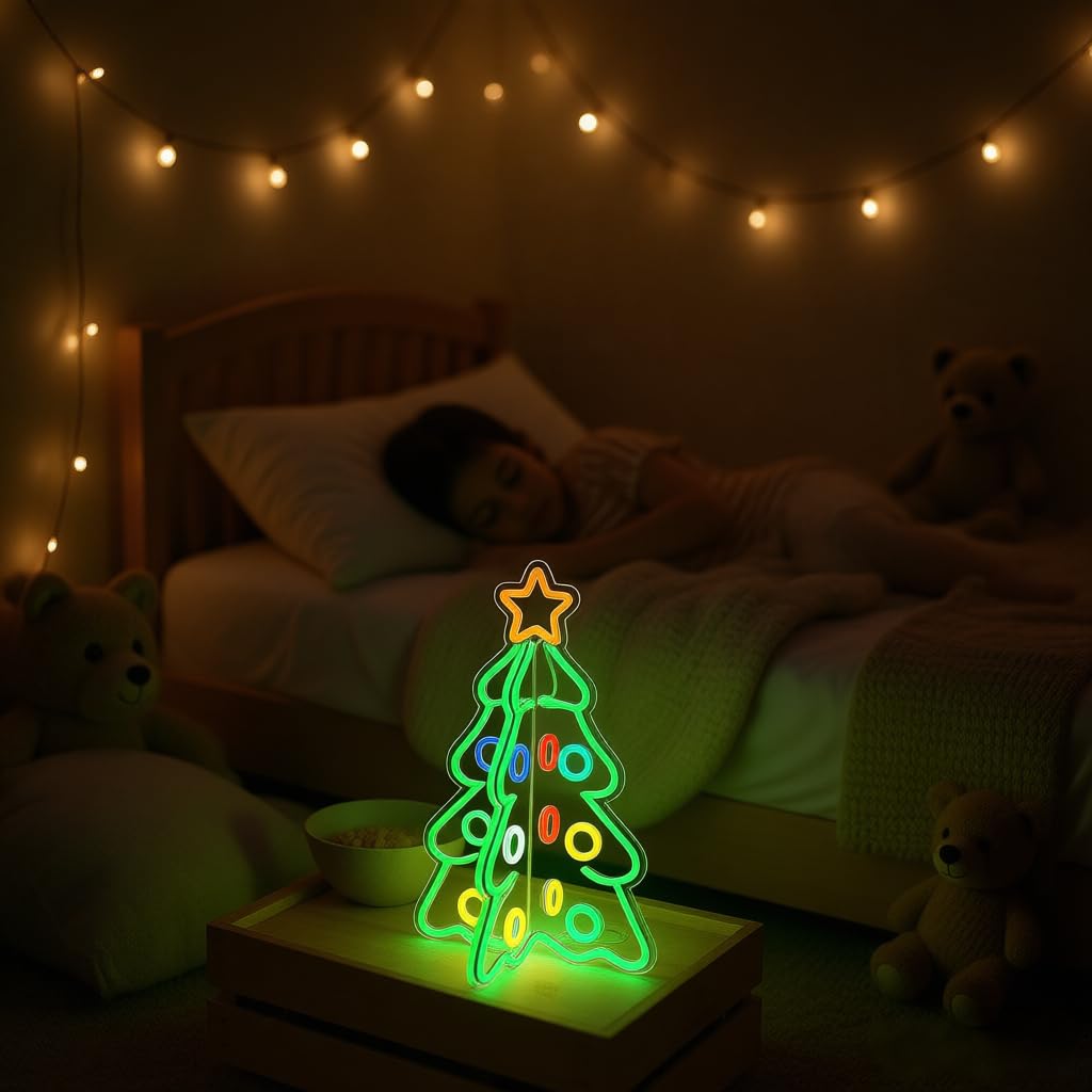 Lumavere Easter Neon Signs, 3D Acrylic LED Tree Light with Adjustable Brightness, Tabletop Holiday Decoration for Indoor & Outdoor, USB Powered, 2-Piece Easy Assembly Christmas Tree Festival Gifts