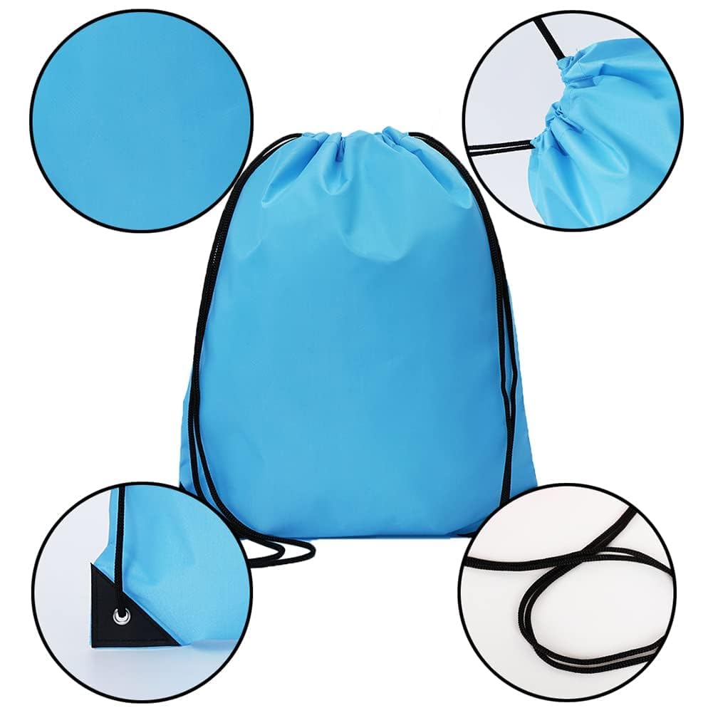 CODOBON 40 Pcs Drawstring Backpack Bulk Draw String Bags Cinch Polyester Bag for Gym Sport, Sky Blue