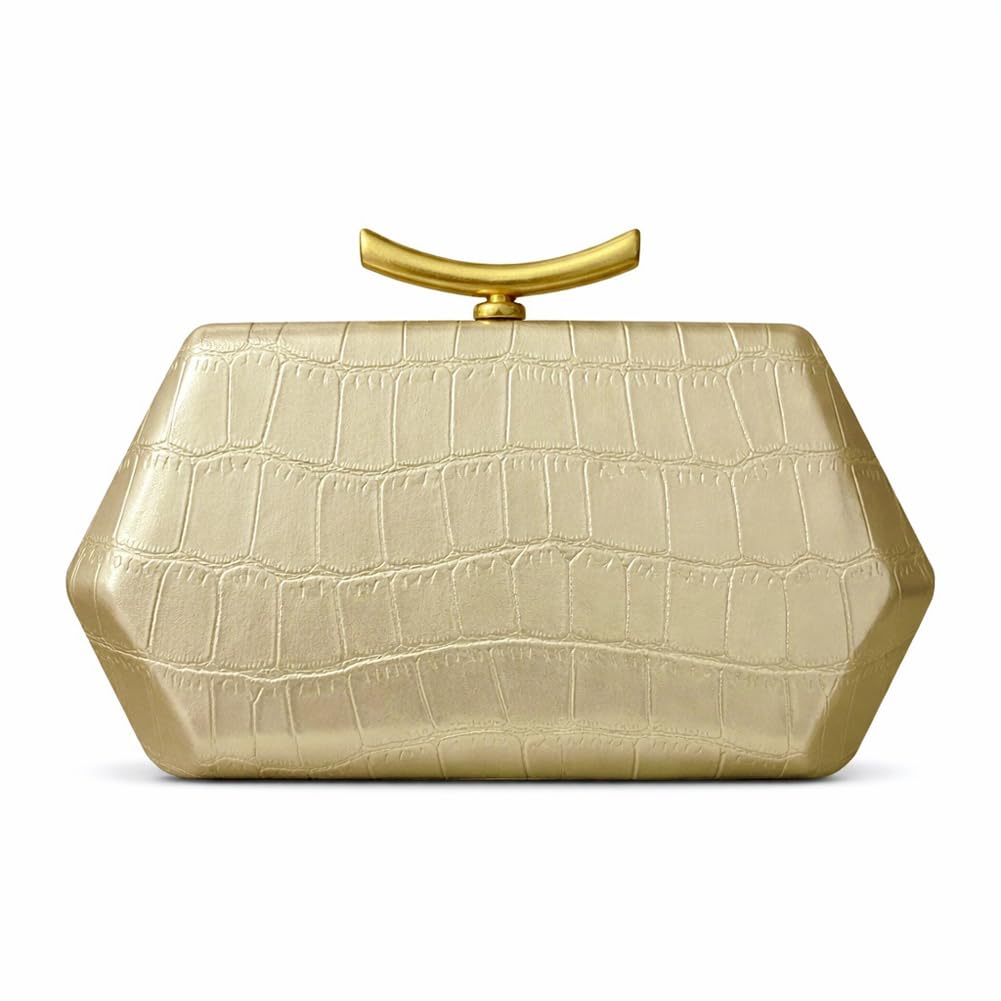PU Leather Clutch Purse Elegant Gold Evening Bag Unique Crossbody Handbag for Wedding Party Prom