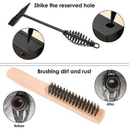Hynade Welding Hammer with Coil Spring Handle,Wire Brush 9.5 Inch Wood Handle,Cone and Vertical Chisel Welding Chipping Hammer and Welding Slag Metal Rust Removal Scratch Brush