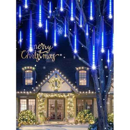 Minetom Solar Meteor Shower Lights 20 Tubes 16 Inch 720 LED Solar Christmas Lights Outdoor Waterproof, Snow Cascading String Lights for Outside Christmas Halloween House Tree Decoration, Blue