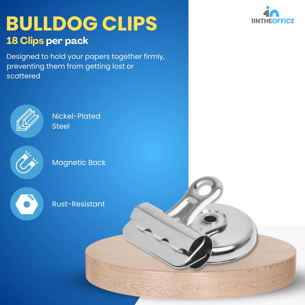 1InTheOffice Bulldog Clips 1.5 Inch - Heavy Duty Refrigerator Magnetic Clips - 1.3" (18 Pack)