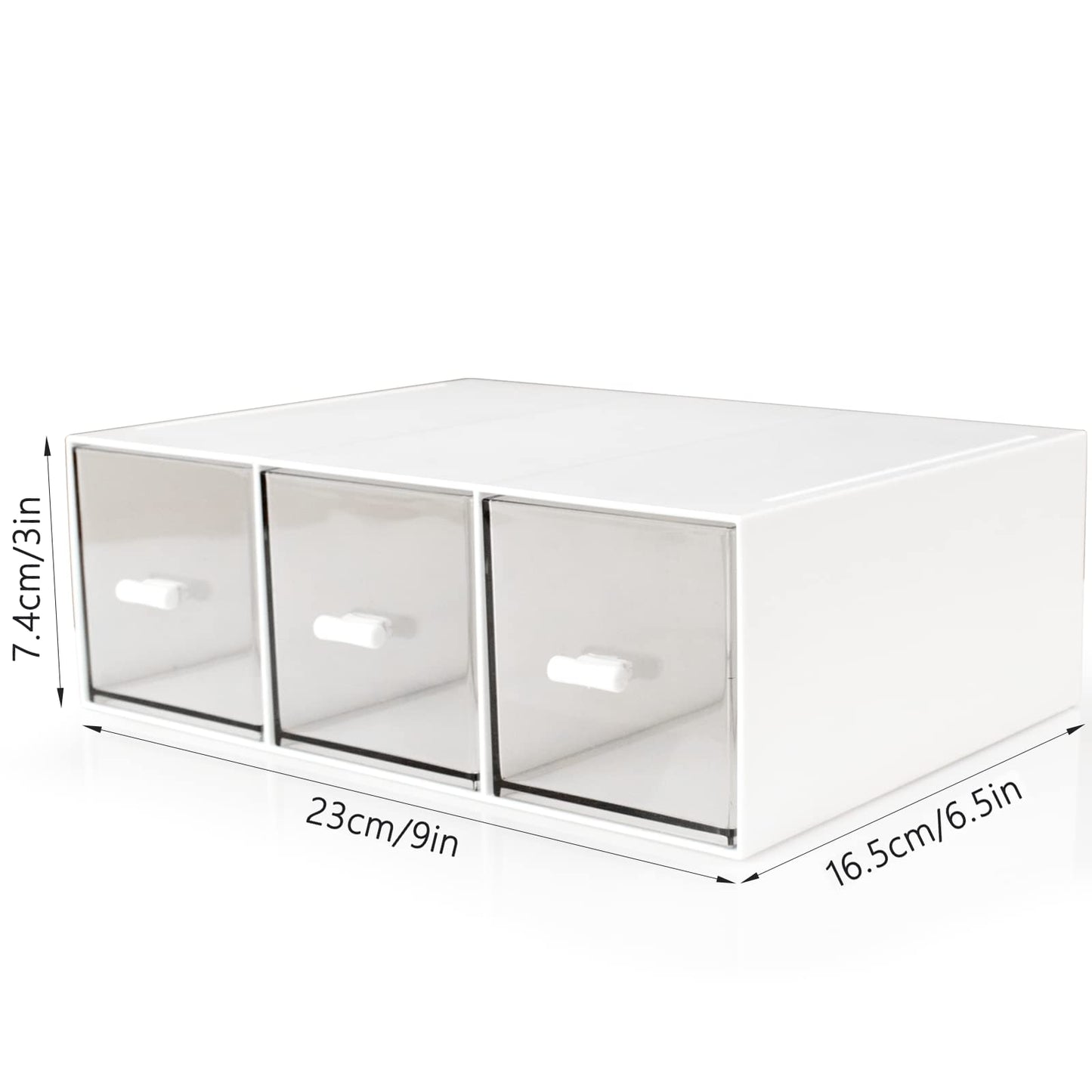 Desk Drawer Organizer, Stackable Storage Drawers, Plastic Compact Desk Storage Box Great for Office School Home Small Space - Large 3 Drawers (White)