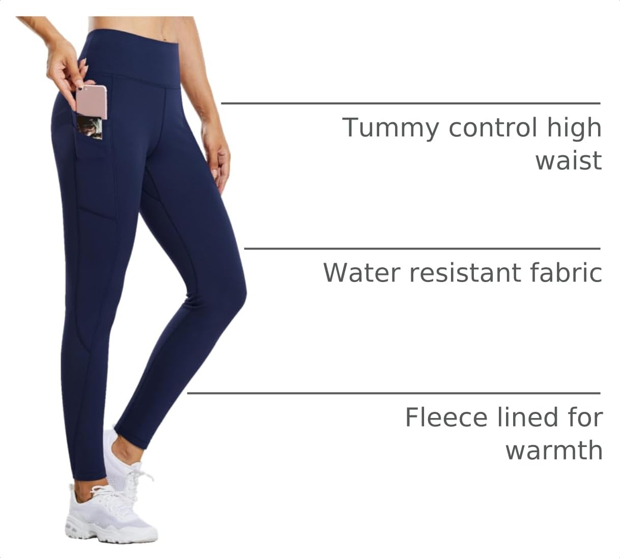 baleaf Thermal Leggings for Women Waterproof Fleece Lined Hiking Pants Winter Warm Tights Skiing Running Yoga Gear Navy XL