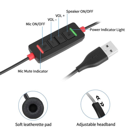 USB Headset with Microphone for PC Laptop Computer Headphone Noise Cancelling Mic for Home Office Online Class Teams Zoom
