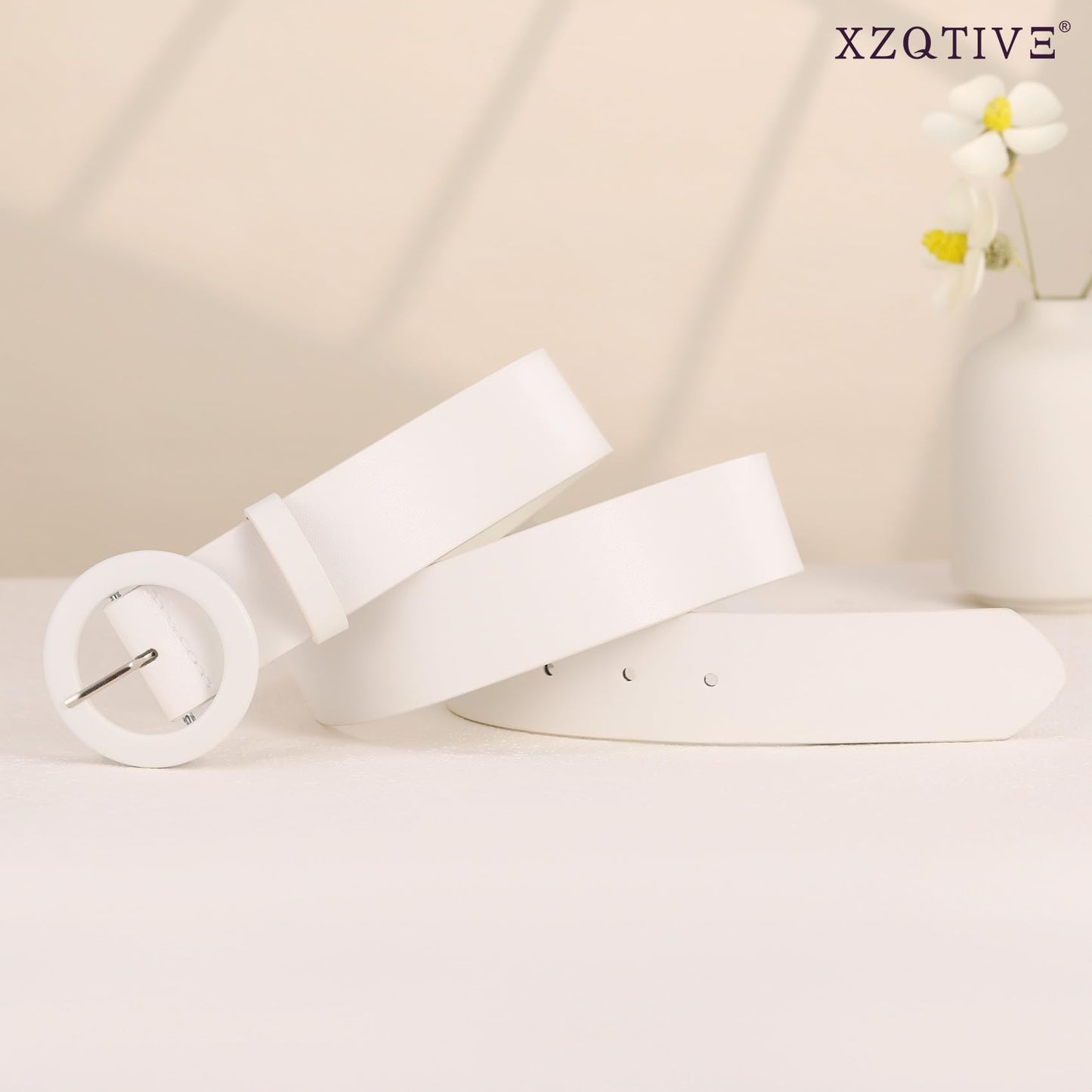 XZQTIVE Women's Wide Belt Fashion Candy Color Round Buckle Ladies Belt for Jeans Pants Dresses, White(Fit Waist Size 37"-41")