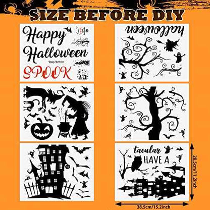 6 Sheets Halloween Wall Decals Removable Tall Haunted House Stickers Decorations DIY Spooky Garage Door Stickers Witch Bats Ghost Tree Castle Window Decals for Wall Room Nursery Halloween Party