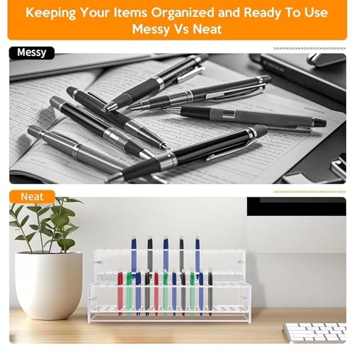 96-Slots Acrylic Pen Holder,2-Tier Pen Display Stand for Craft Shows,12mm Beadable Pens Stand Paint Brush Holder Pencil Organizer Makeup Brush Rack Art Brush Organizer for Office Desk School Supplies