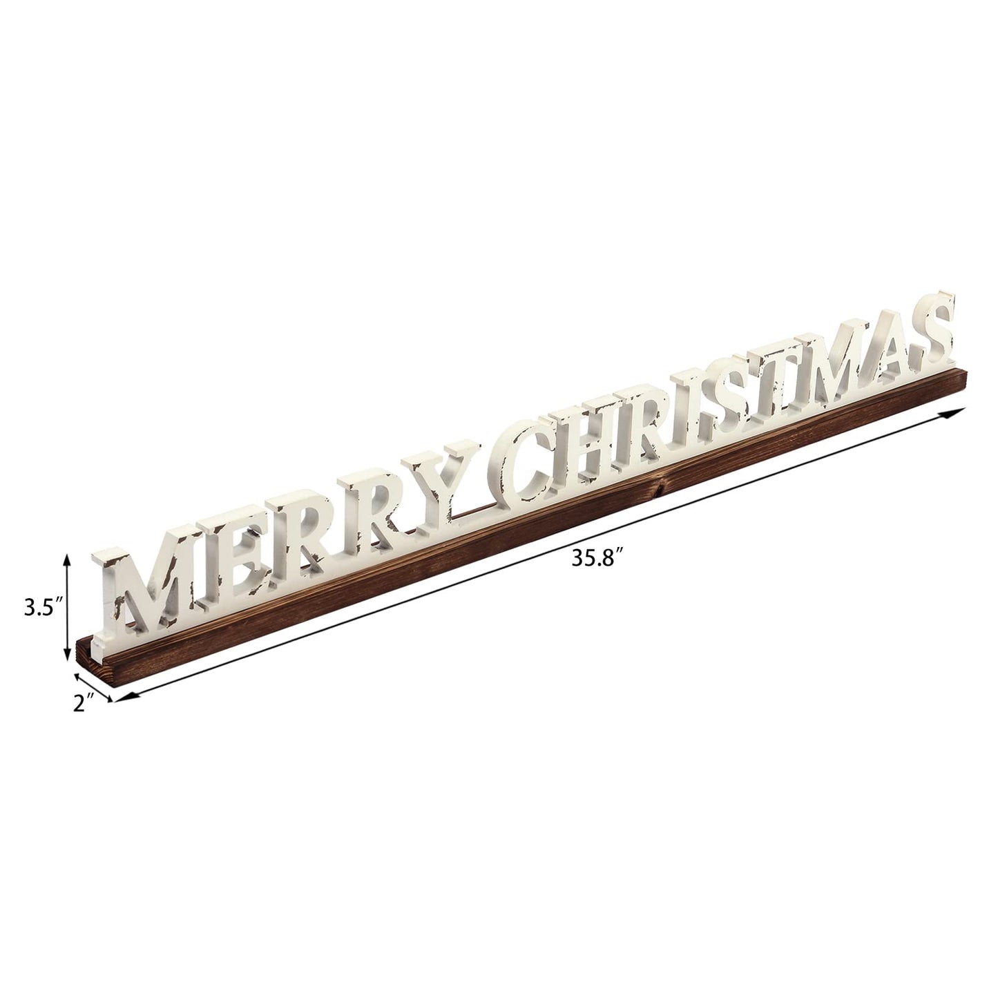 Farmhouse Merry Christmas Signs for Home Decor 36 inch, Handmade Distressed Finish White Winter Decor Christmas Wood Signs, Rustic Long Xmas Sign for Tabletop Shelf Mantle Living Room Bedroom