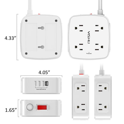 6 Ft Surge Protector Power Strip - 8 Widely Outlets with 4 USB Ports, 3 Side Outlet Extender with 6 Feet Extension Cord, Flat Plug, Wall Mount, Desk USB Charging Station, ETL,White