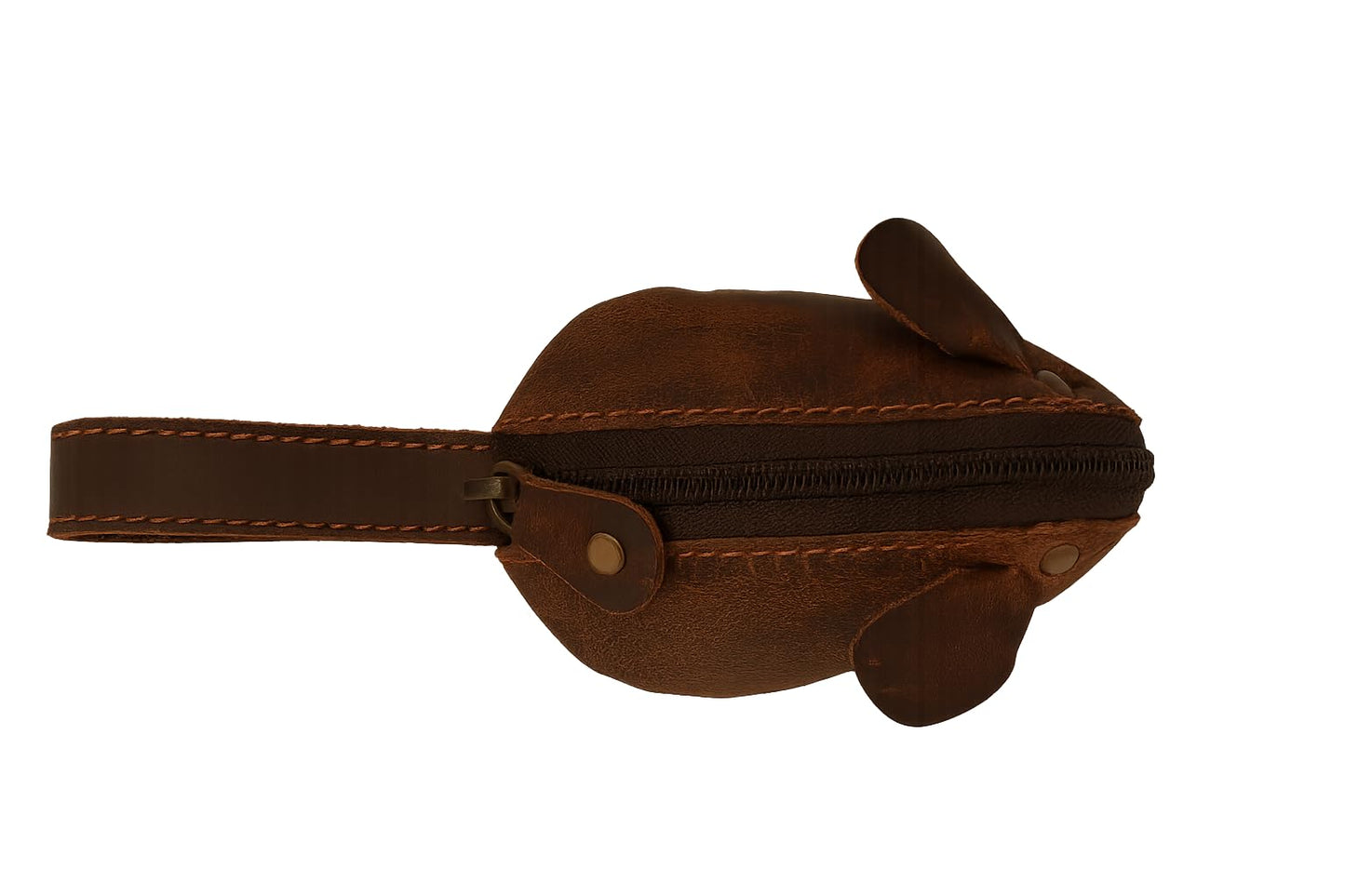 PavinCrafter Leather Rat Coin Purse – Handmade Full Grain Leather Change Holder with Zipper, Compact Cute Animal Design for Coins, Keys, Jewelry & Small Essentials (Dark Brown)