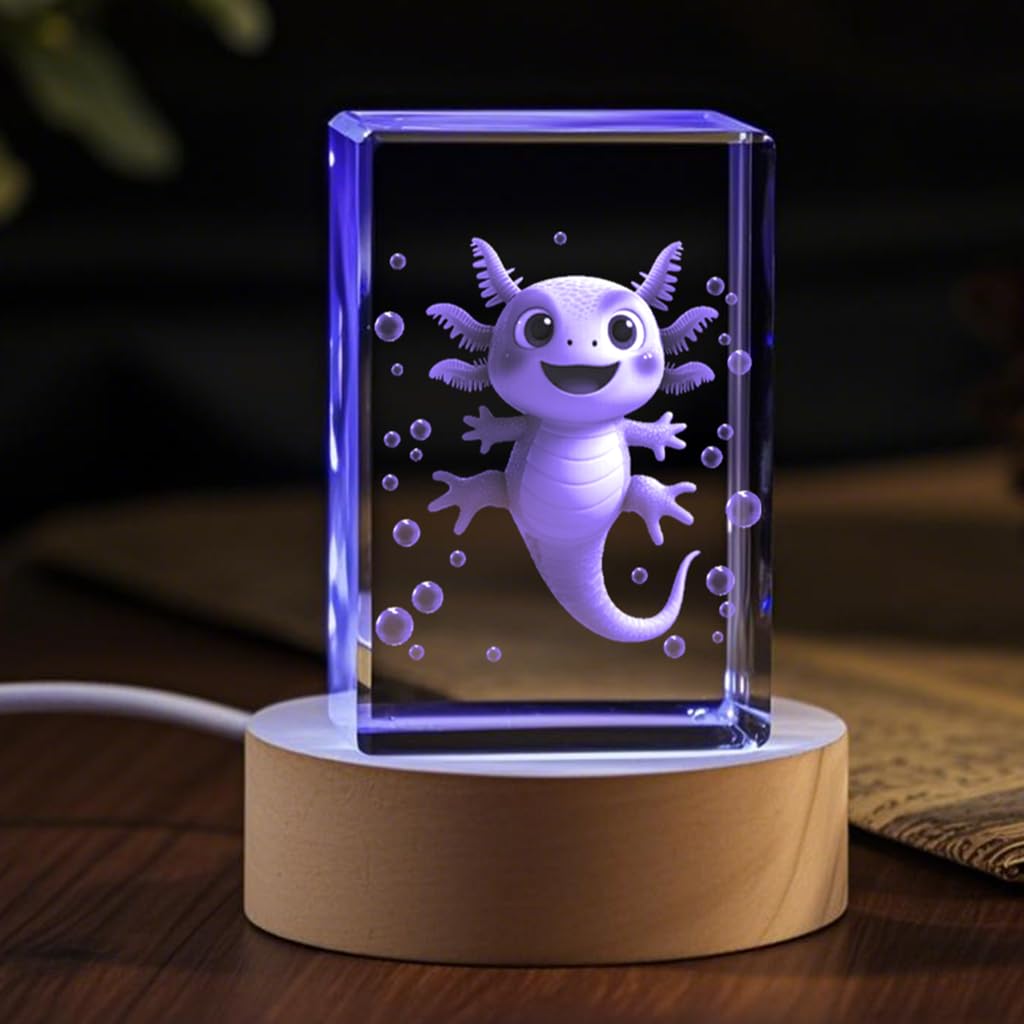 YouerCrystal 3D Axolotl Crystal Night Light for Kids, Emotional Support Gift for Animal Lovers Christmas Valentines Anniversary