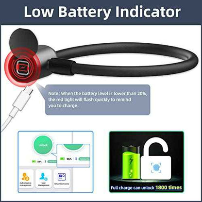 Cable Lock Refrigerator Lock eLinkSmart French Door Fridge Lock - Waterproof 40cm 15.7 inch Fingerprint Bluetooth App Keyless Cable Lock for Cabinets Freezer Baby Safe