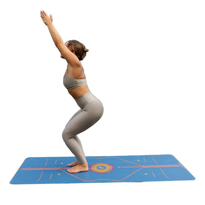 Liforme Printed Yoga Mat Collection - Free Yoga Bag Included - Patented Alignment System, Warrior-like Grip, Non-Slip, Eco-friendly, Sweat-resistant, Long, Wide and Thick for Comfort (Radiant Sun-Blue)