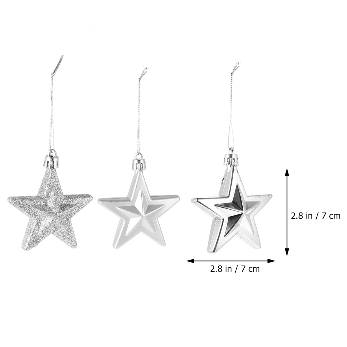 Star Christmas Tree Ornaments 18Pcs Silver Star Hanging Ornaments Shatterproof Craft for Holiday Party