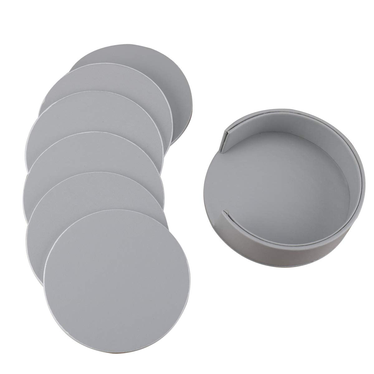 6 Pieces Grey Coasters, Coasters for Drinks with a Holder Cup Mat Pad Protect Furniture from Coffee or Tea Marks(Grey, Round)