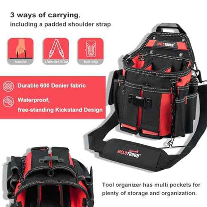 MELOTOUGH Professional Electrician Tool Pouch Bag with Shoulder Strap Tool Pouch with Belt Clip Quickly Attach and Release Tool Bag