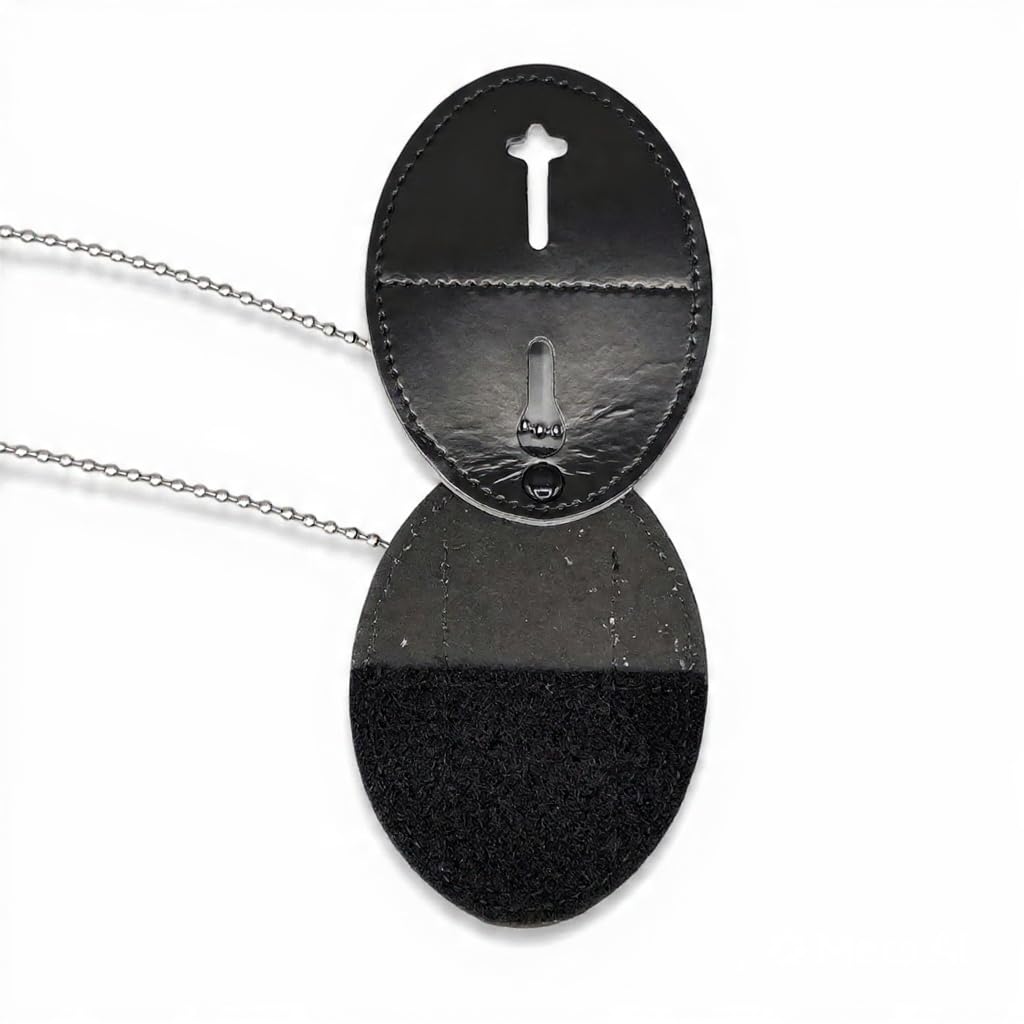 Hero's Pride Universal Oval Badge Holder, Standard Issue Leather Shield Case, Spring Clip and Neck Chain, Hook Fastener, 2-5/8" x 3-5/8" (Badge Not Included)