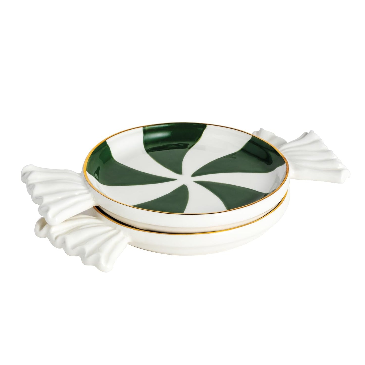 Mud Pie Christmas Green Peppermint Tidbit Plate Set of 2