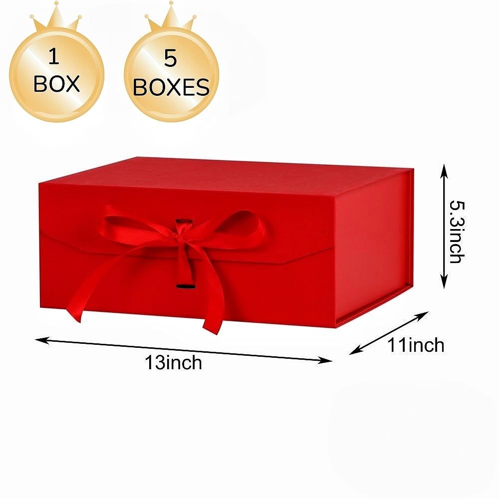 GoooodGift Large Gift Box Red 1 Pack 13.5x11x5.3 inch Luxury Gift Box for Presents with Magnetic Closure Lid Collapsible,Birthday,Christmas,Wedding,Contains Shredded Paper Filler