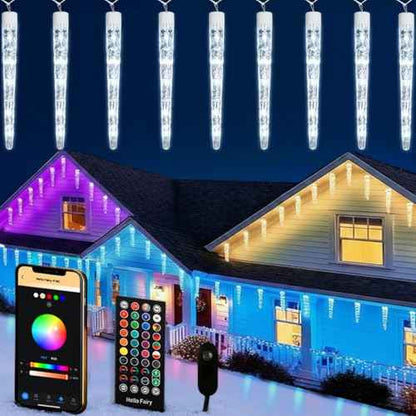 Smart Christmas Icicle Lights for Outside, 33FT 20 Tubes RGBW LED Icicle Christmas Lights Outdoor, App Remote Controlled DIY Dynamic Effects and 50+ Scenes for House Roof Decorations