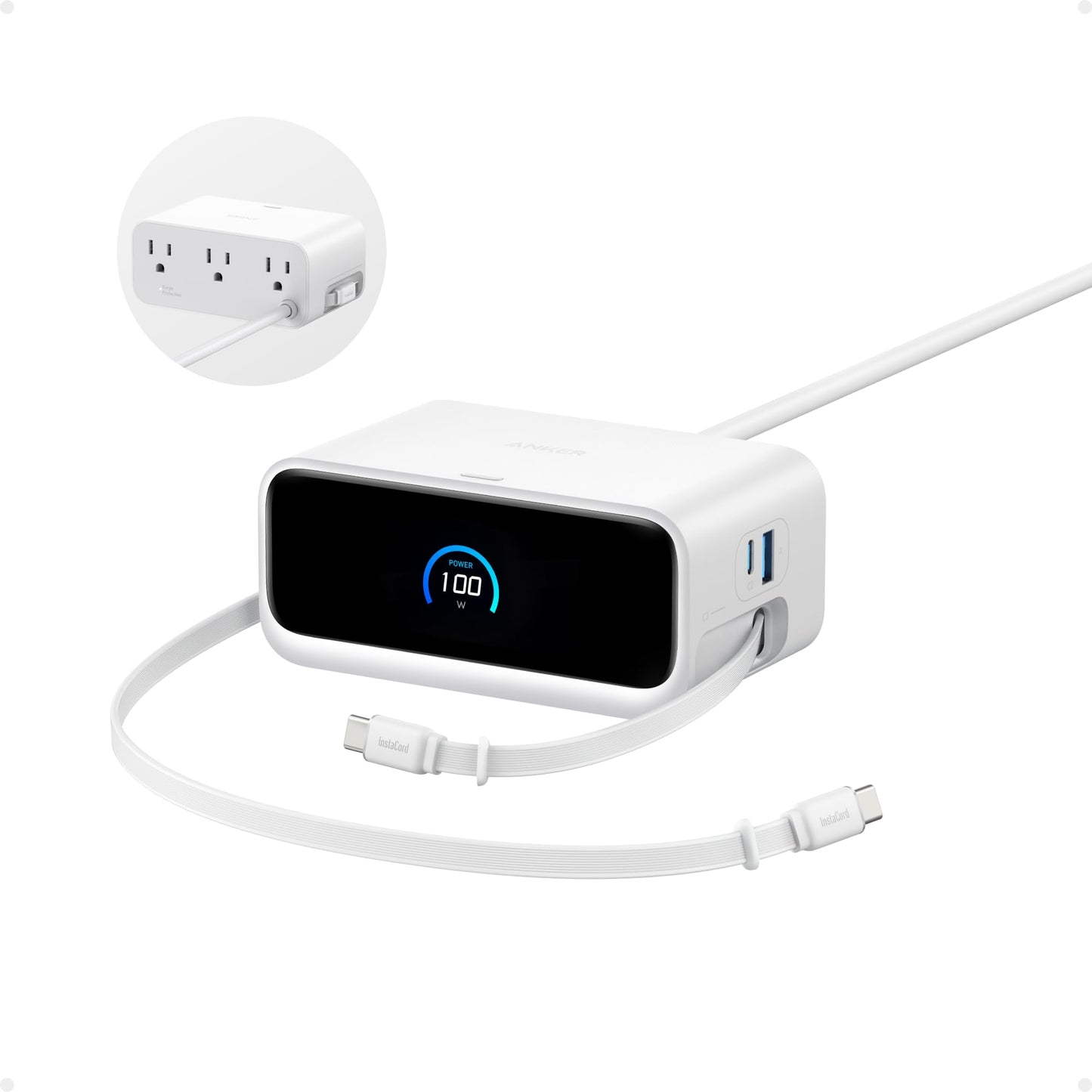 ANKER Nano Charging Station, 100W 7-in-1 Power Strip, InstaCord
