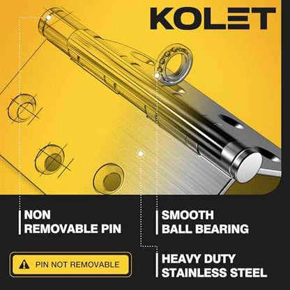 KOLET Ball Bearing Door Hinges, 4 x 4 Inches Door Hinges, 5/8'' Radius Corner Hinges, Heavy Duty Stainless Steel, Smooth and Quiet, Non Removable Pin, Brushed Nickel, 6 Pack