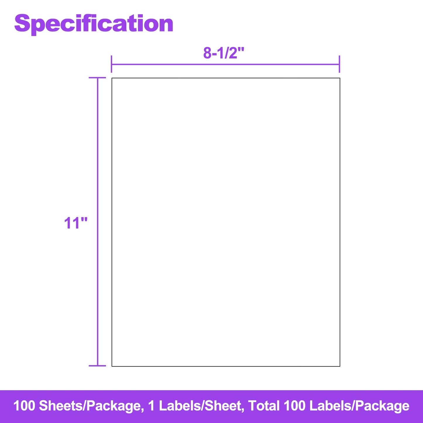 100 Sheets 8.5" x 11" Full Sheet Label Sticker Paper for Laser & Inkjet Printers,AveneMark 100 Labels Self Adhesive 8-1/2" x 11" Printable Full Page Address Shipping Labels