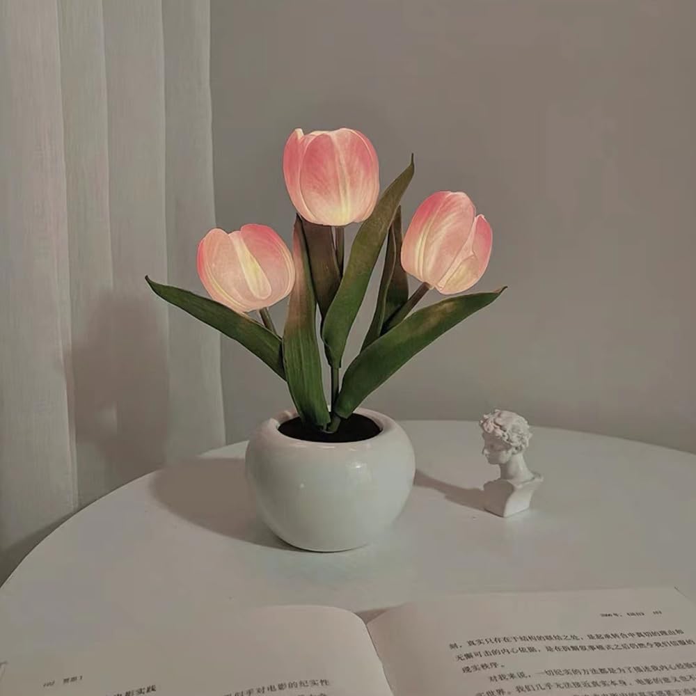 Naimo Tulip Night Light Rechargeable LED Night Lamp Flower Table Lamp for Bedroom Living Room Birthday Party Desktop Home Decor